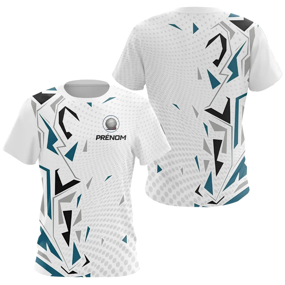Polo Pétanque Personnalisé Blanc et Bleu - Teal Motifs - T-Shirt Femme