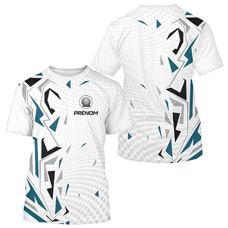Polo Pétanque Personnalisé Blanc et Bleu - Teal Motifs - T-Shirt Homme