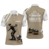 Polo Pétanque Personnalisé Blanc et Sable - Cadeau Bouliste - Polo Homme