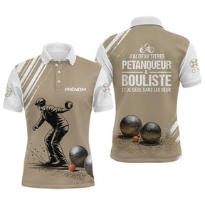 Polo Pétanque Personnalisé Blanc et Sable - Cadeau Bouliste - Polo Homme