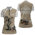Polo Pétanque Personnalisé Blanc et Sable - Cadeau Bouliste - Polo Zippé Femme