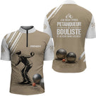 Polo Pétanque Personnalisé Blanc et Sable - Cadeau Bouliste - Polo Zippé Homme