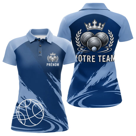 Polo Pétanque Personnalisé Bleu - Idée Cadeau Boulistes - Polo Femme
