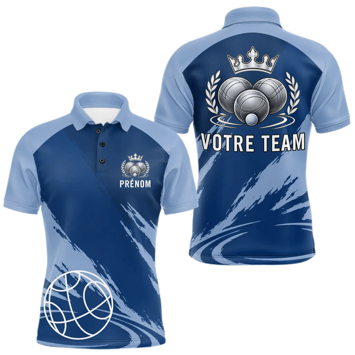 Polo Pétanque Personnalisé Bleu - Idée Cadeau Boulistes - Polo Homme