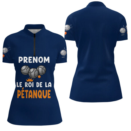 Polo Pétanque Personnalisé Bleu - Le Roi De La Bouliste - Polo Zippé Femme