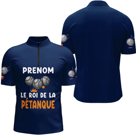 Polo Pétanque Personnalisé Bleu - Le Roi De La Bouliste - Polo Zippé Homme