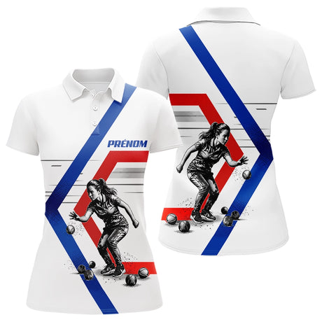 Polo Pétanque Personnalisé Bleu Blanc Rouge - Homme Femme Prénom - Polo Femme