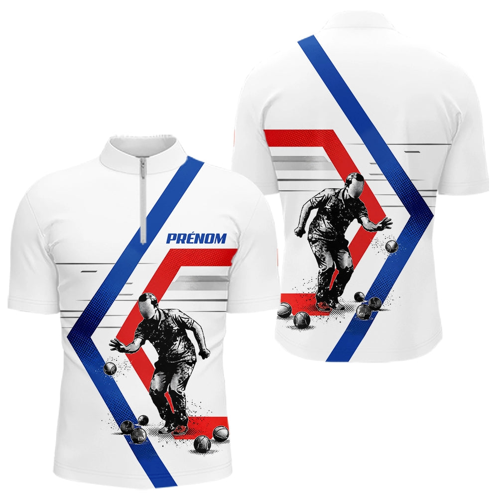 Polo Pétanque Personnalisé Bleu Blanc Rouge - Homme Femme Prénom - Polo Zippé Homme