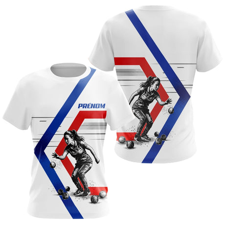Polo Pétanque Personnalisé Bleu Blanc Rouge - Homme Femme Prénom - T-Shirt Femme