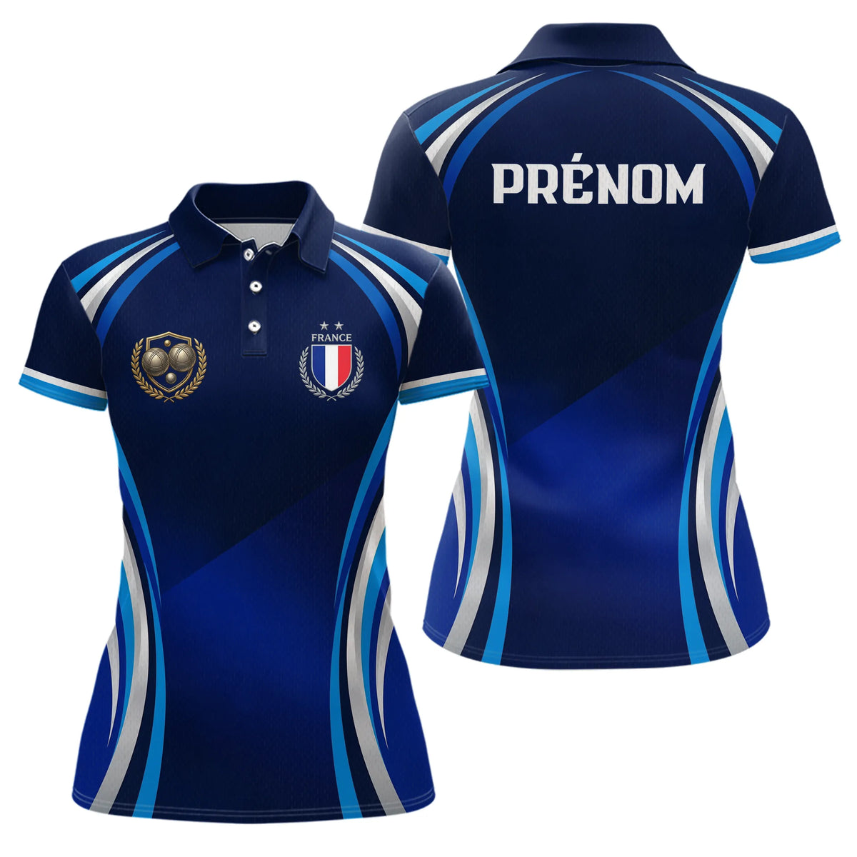 Polo Pétanque Personnalisé Bleu France - Cadeau Bouliste Homme Femme - Polo Femme