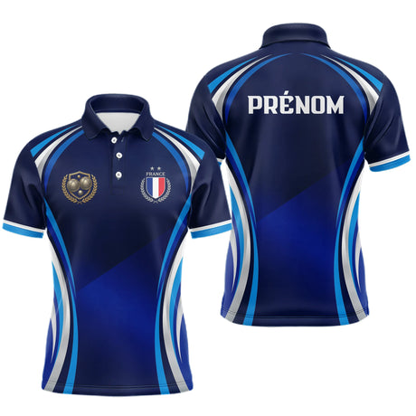 Polo Pétanque Personnalisé Bleu France - Cadeau Bouliste Homme Femme - Polo Homme