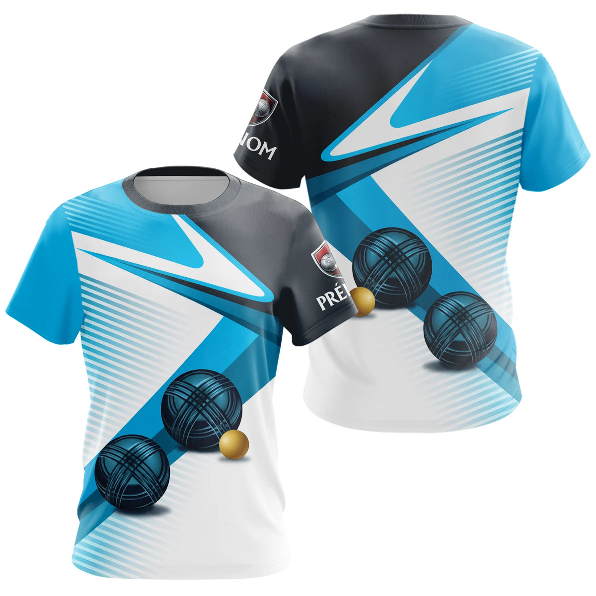 Polo Pétanque Personnalisé Bleu & Gris - Design Boules - T-Shirt Femme