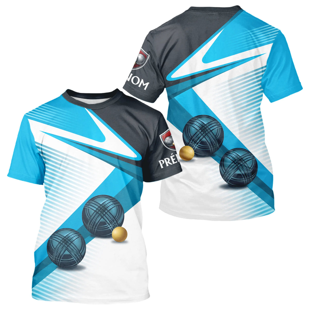 Polo Pétanque Personnalisé Bleu & Gris - Design Boules - T-Shirt Homme
