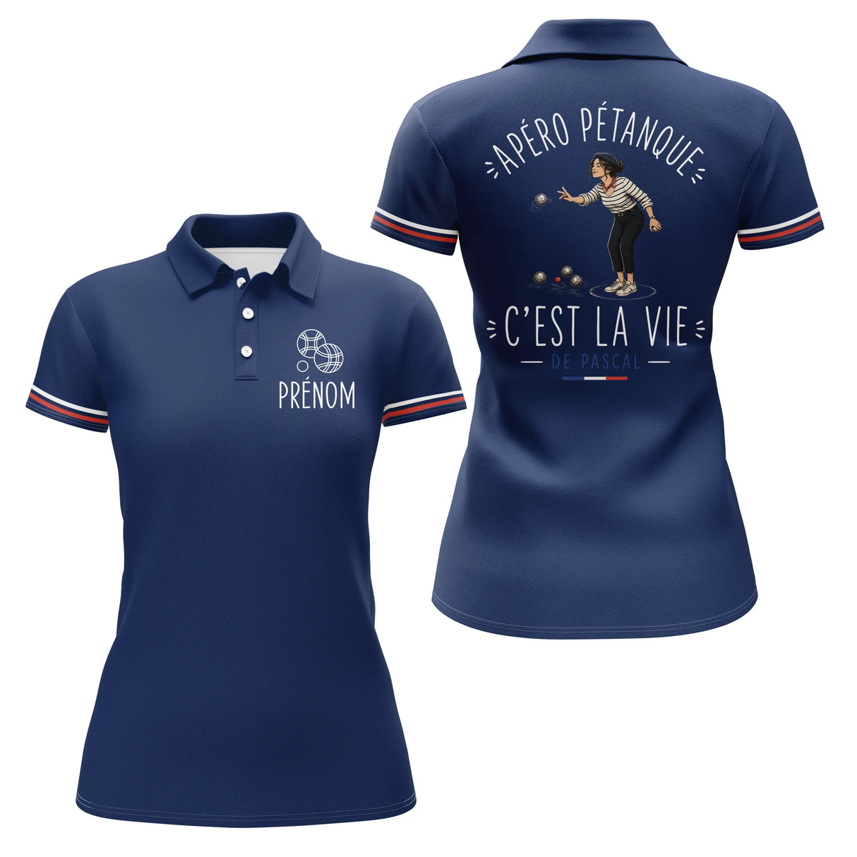 Polo Pétanque Personnalisé Bleu Marine - Cadeau Homme Femme - Polo Femme