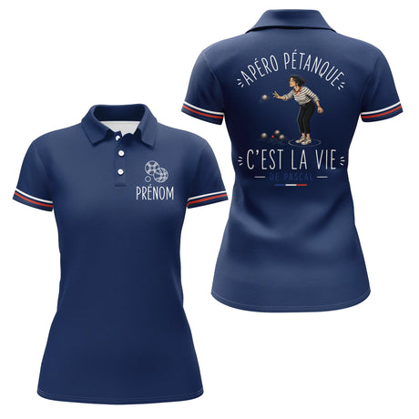 Polo Pétanque Personnalisé Bleu Marine - Cadeau Homme Femme - Polo Femme