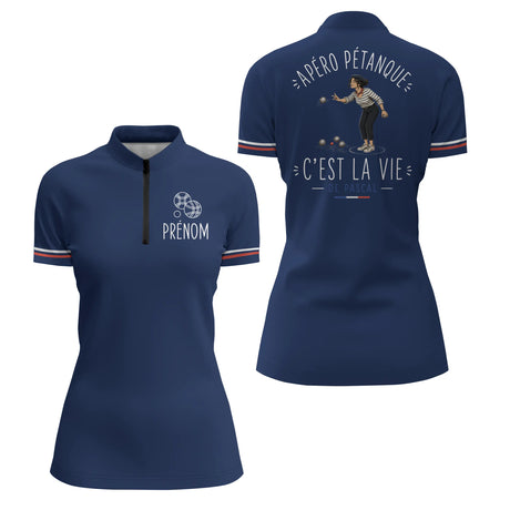 Polo Pétanque Personnalisé Bleu Marine - Cadeau Homme Femme - Polo Zippé Femme