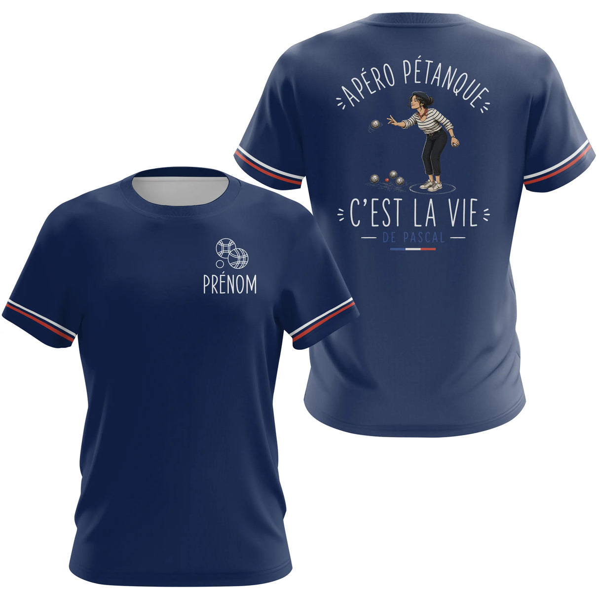 Polo Pétanque Personnalisé Bleu Marine - Cadeau Homme Femme - T-Shirt Femme