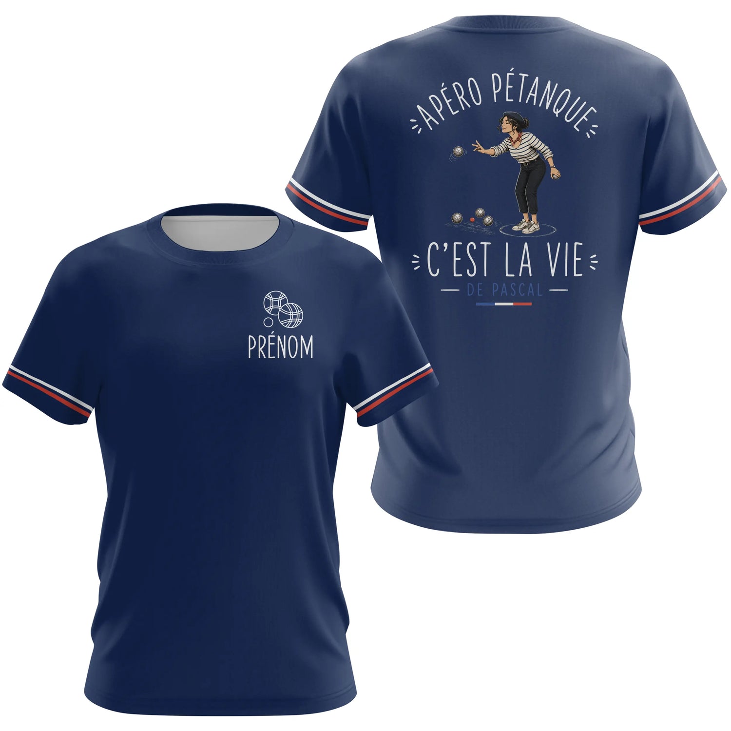 Polo Pétanque Personnalisé Bleu Marine - Cadeau Homme Femme - T-Shirt Femme