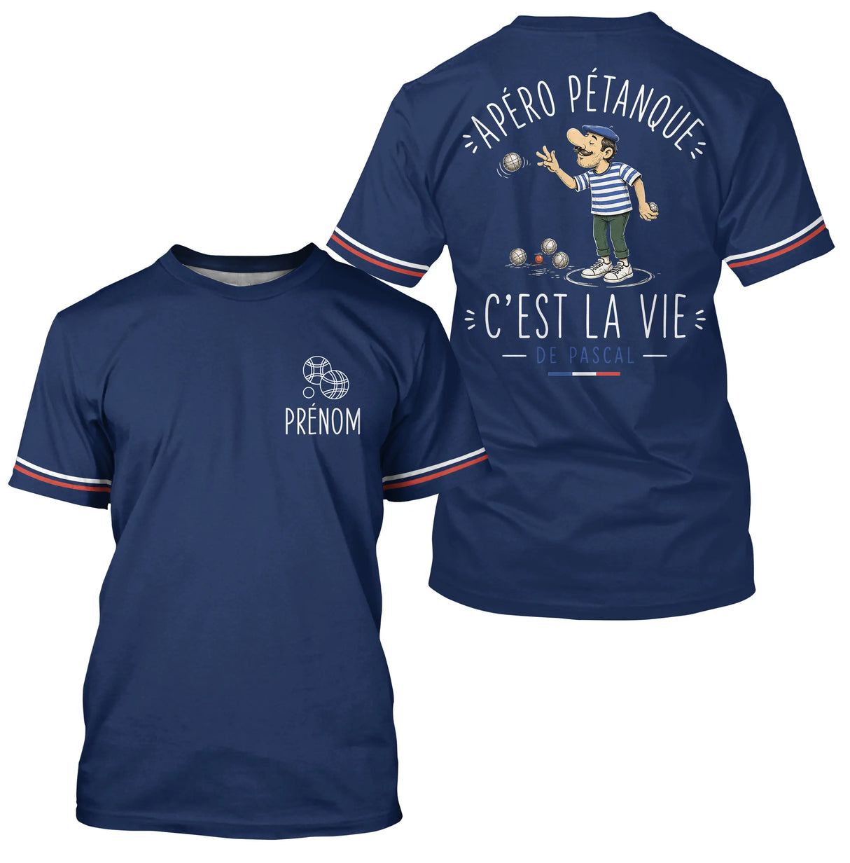 Polo Pétanque Personnalisé Bleu Marine - Cadeau Homme Femme - T-Shirt Homme