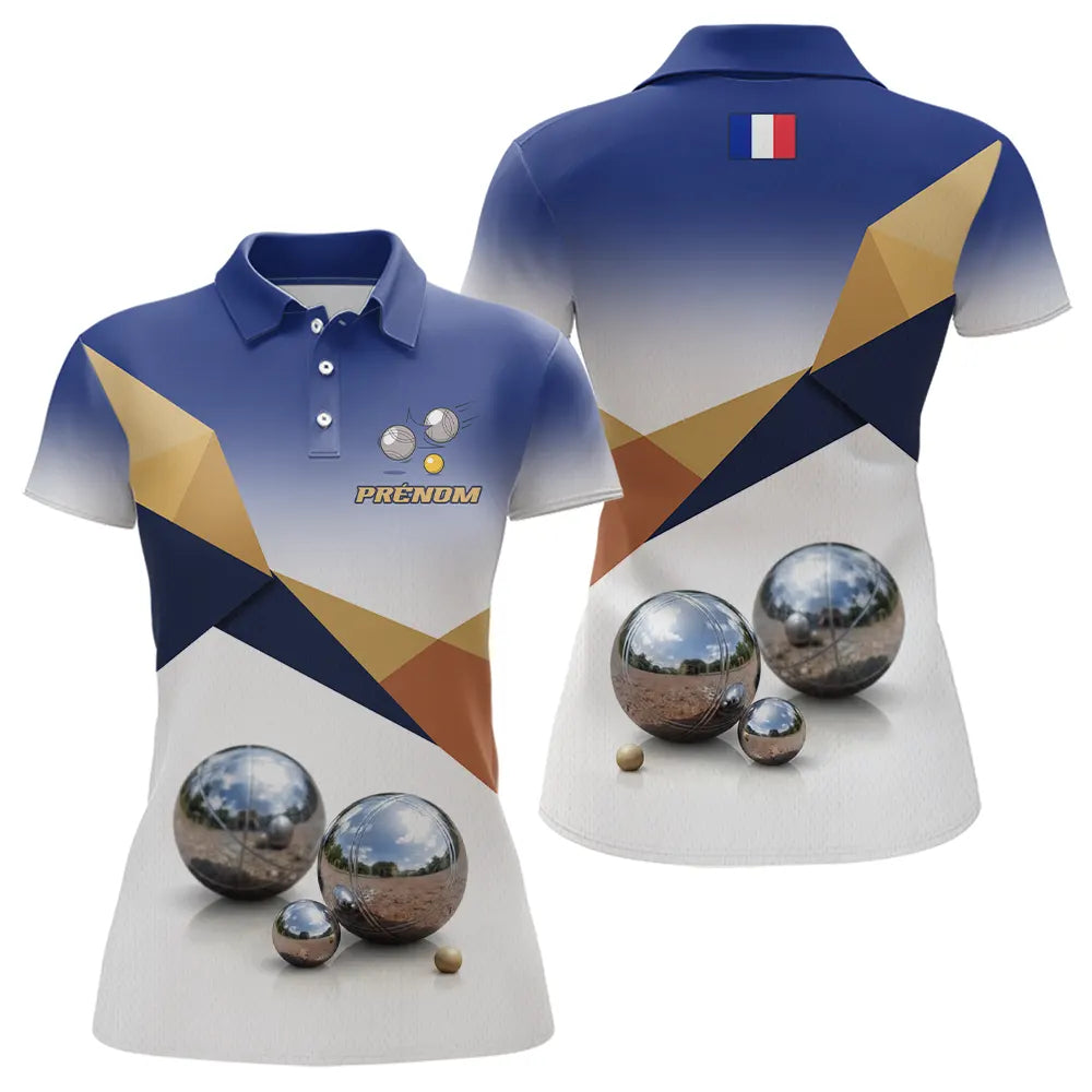 Polo Pétanque Personnalisé Bleu & Or - Boules Drapeau Français - Polo Homme