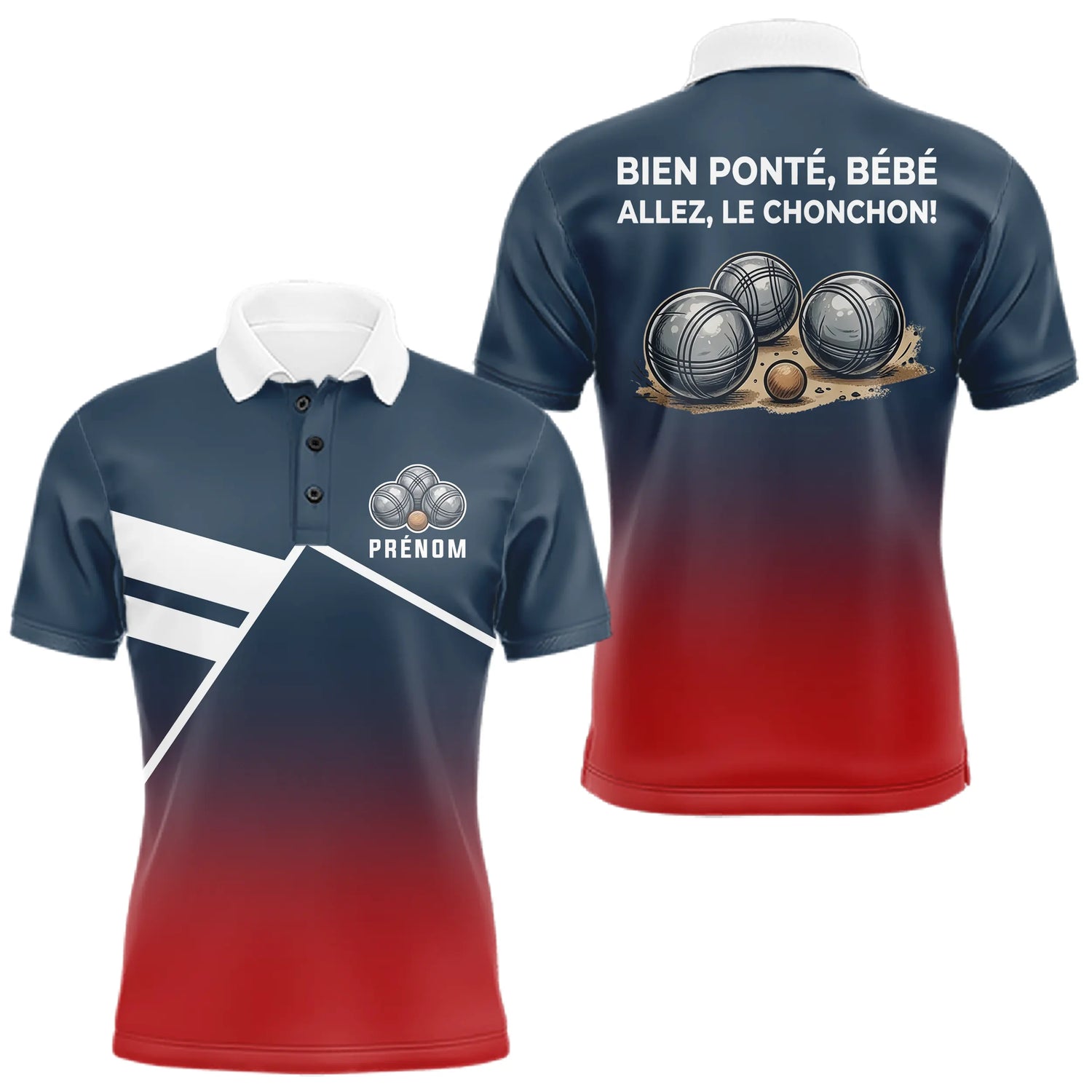 Polo Pétanque Personnalisé Bleu Rouge - Boulodrome Humour - Polo Homme