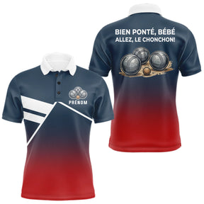 Polo Pétanque Personnalisé Bleu Rouge - Boulodrome Humour - Polo Homme