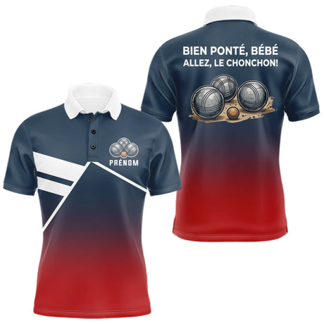 Polo Pétanque Personnalisé Bleu Rouge - Boulodrome Humour - Polo Homme