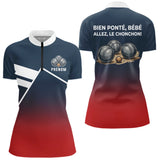 Polo Pétanque Personnalisé Bleu Rouge - Boulodrome Humour - Polo Zippé Femme