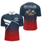 Polo Pétanque Personnalisé Bleu Rouge - Boulodrome Humour - Polo Zippé Homme