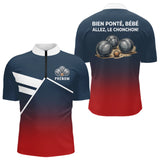 Polo Pétanque Personnalisé Bleu Rouge - Boulodrome Humour - Polo Zippé Homme