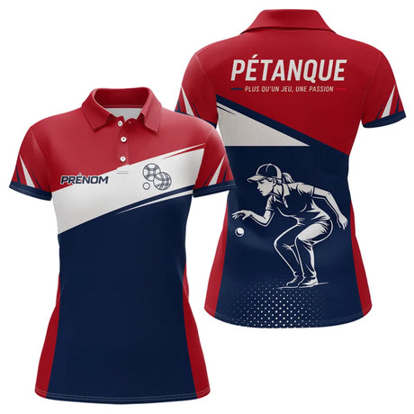 Polo Pétanque Personnalisé Bleu Rouge - Homme Femme Passion Boules - Polo Femme