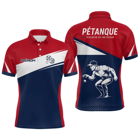Polo Pétanque Personnalisé Bleu Rouge - Homme Femme Passion Boules - Polo Homme