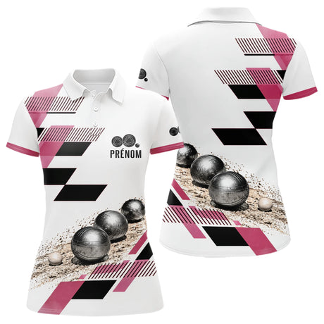 Polo Pétanque Personnalisé Bleu et Rose - Design Graphique - Polo Femme