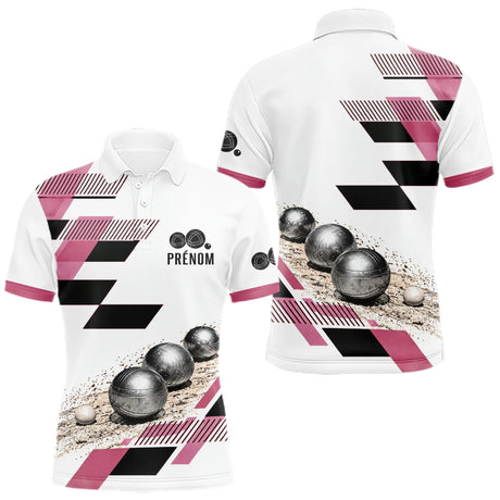 Polo Pétanque Personnalisé Bleu et Rose - Design Graphique - Polo Homme