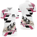 Polo Pétanque Personnalisé Bleu et Rose - Design Graphique - Polo Zippé Femme