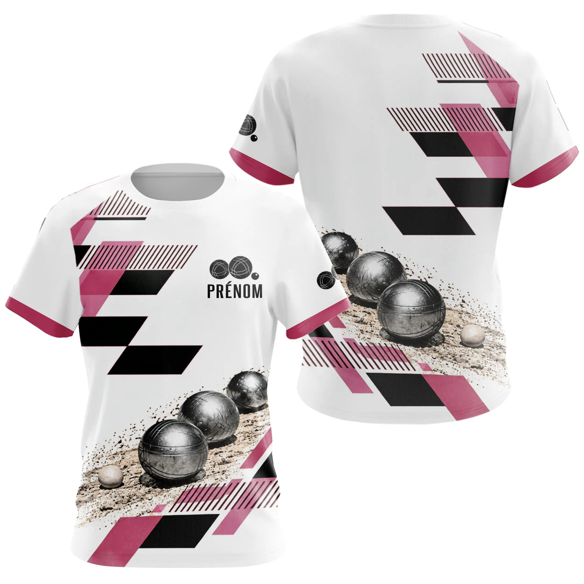 Polo Pétanque Personnalisé Bleu et Rose - Design Graphique - T-Shirt Femme