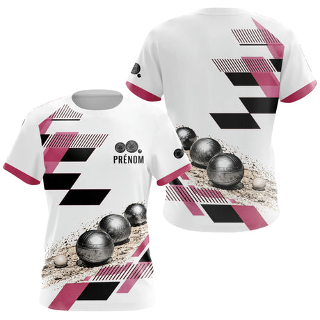 Polo Pétanque Personnalisé Bleu et Rose - Design Graphique - T-Shirt Femme