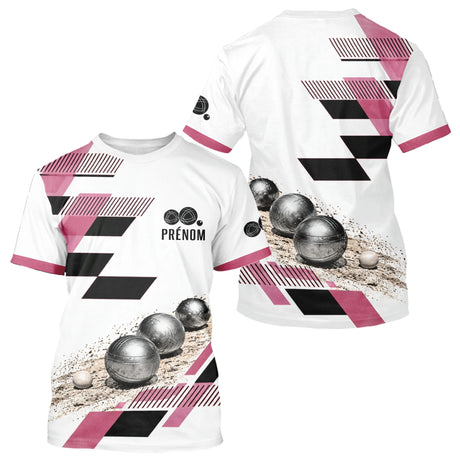 Polo Pétanque Personnalisé Bleu et Rose - Design Graphique - T-Shirt Homme