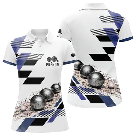 Polo Pétanque Personnalisé Bleu et Violet - Design Graphique - Polo Femme