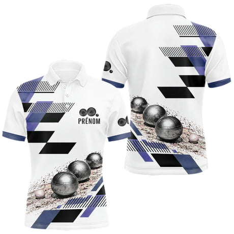 Polo Pétanque Personnalisé Bleu et Violet - Design Graphique - Polo Homme