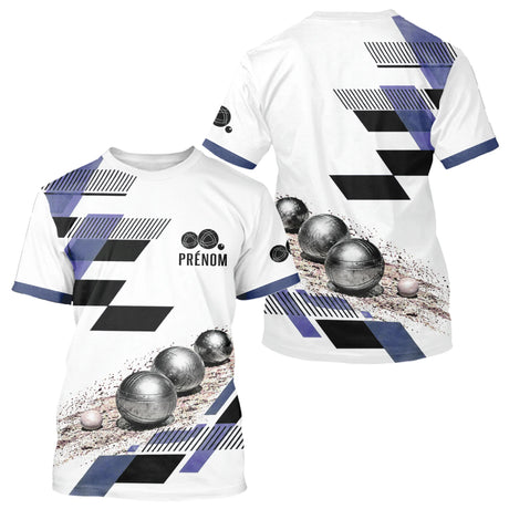 Polo Pétanque Personnalisé Bleu et Violet - Design Graphique - T-Shirt Homme