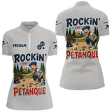 Polo Pétanque Personnalisé Gris - Style Rétro Français - Polo Zippé Femme