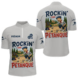 Polo Pétanque Personnalisé Gris - Style Rétro Français - Polo Zippé Homme