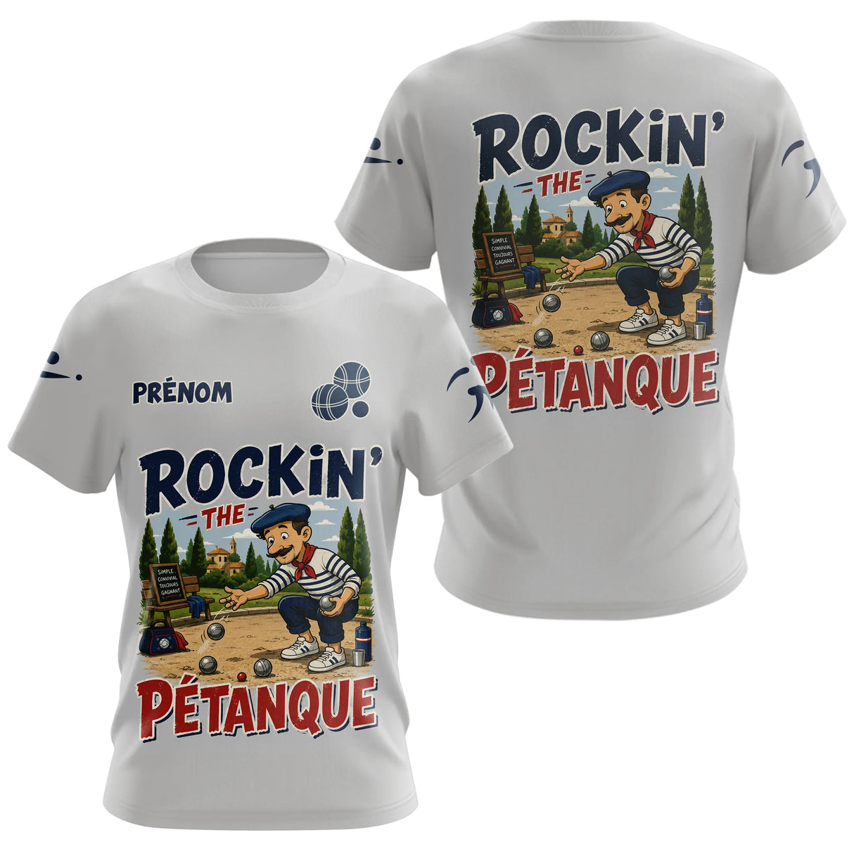 Polo Pétanque Personnalisé Gris - Style Rétro Français - T-Shirt Femme