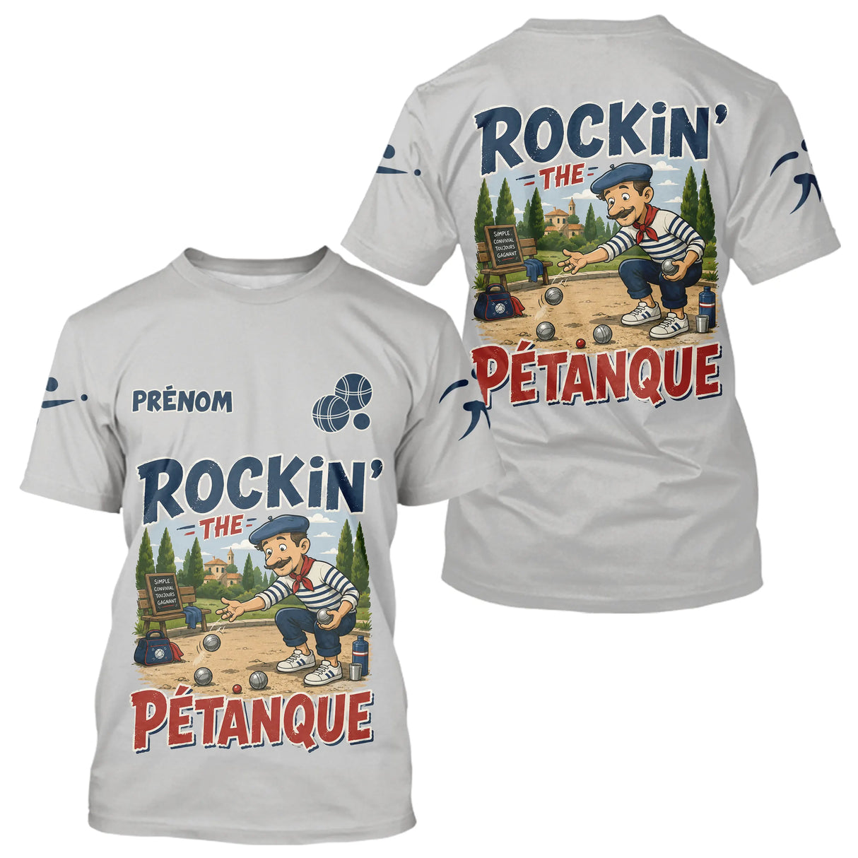 Polo Pétanque Personnalisé Gris - Style Rétro Français - T-Shirt Homme