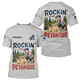 Polo Pétanque Personnalisé Gris - Style Rétro Français - T-Shirt Homme
