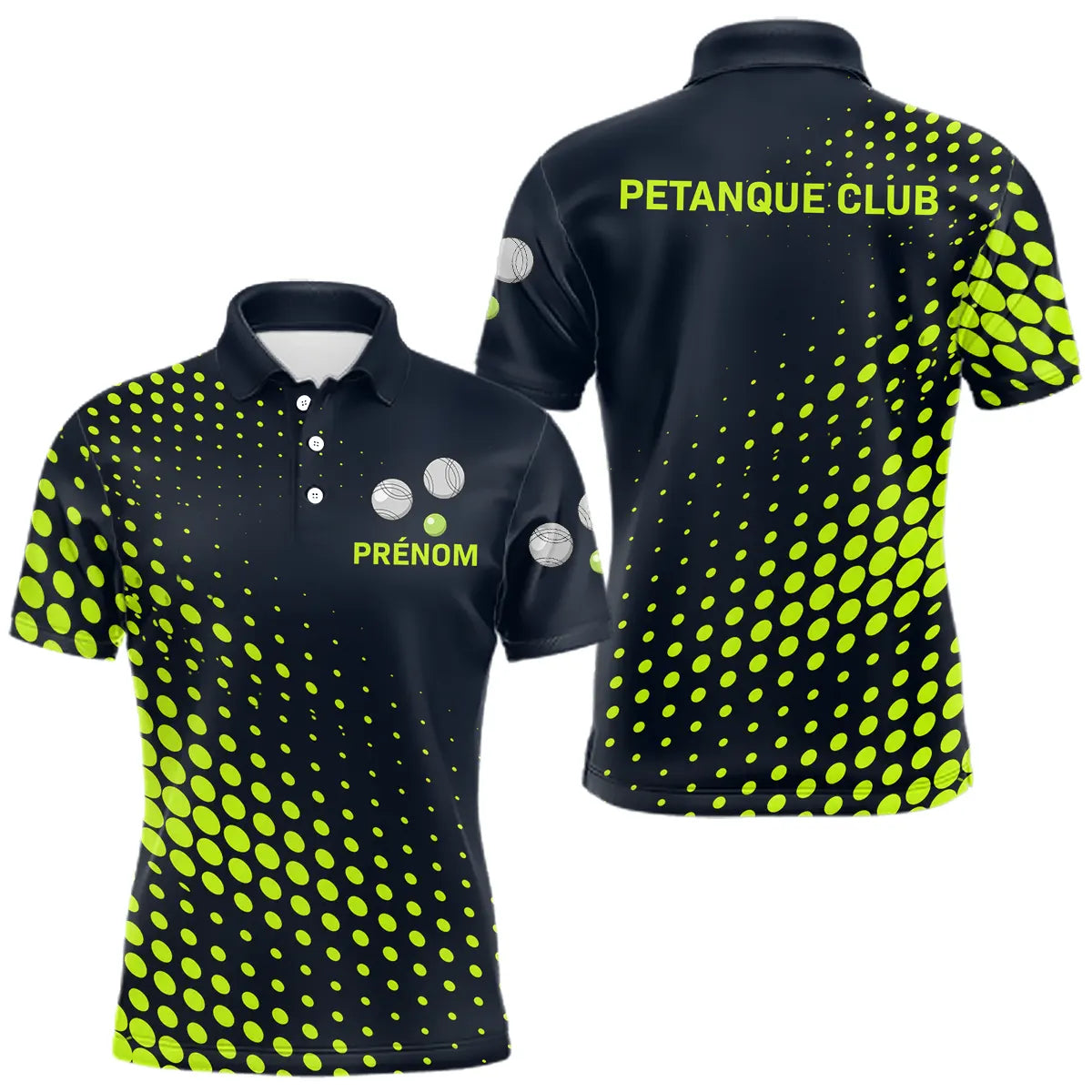 Polo Pétanque Personnalisé Homme - Noir & Vert Fluo Club - Polo Homme