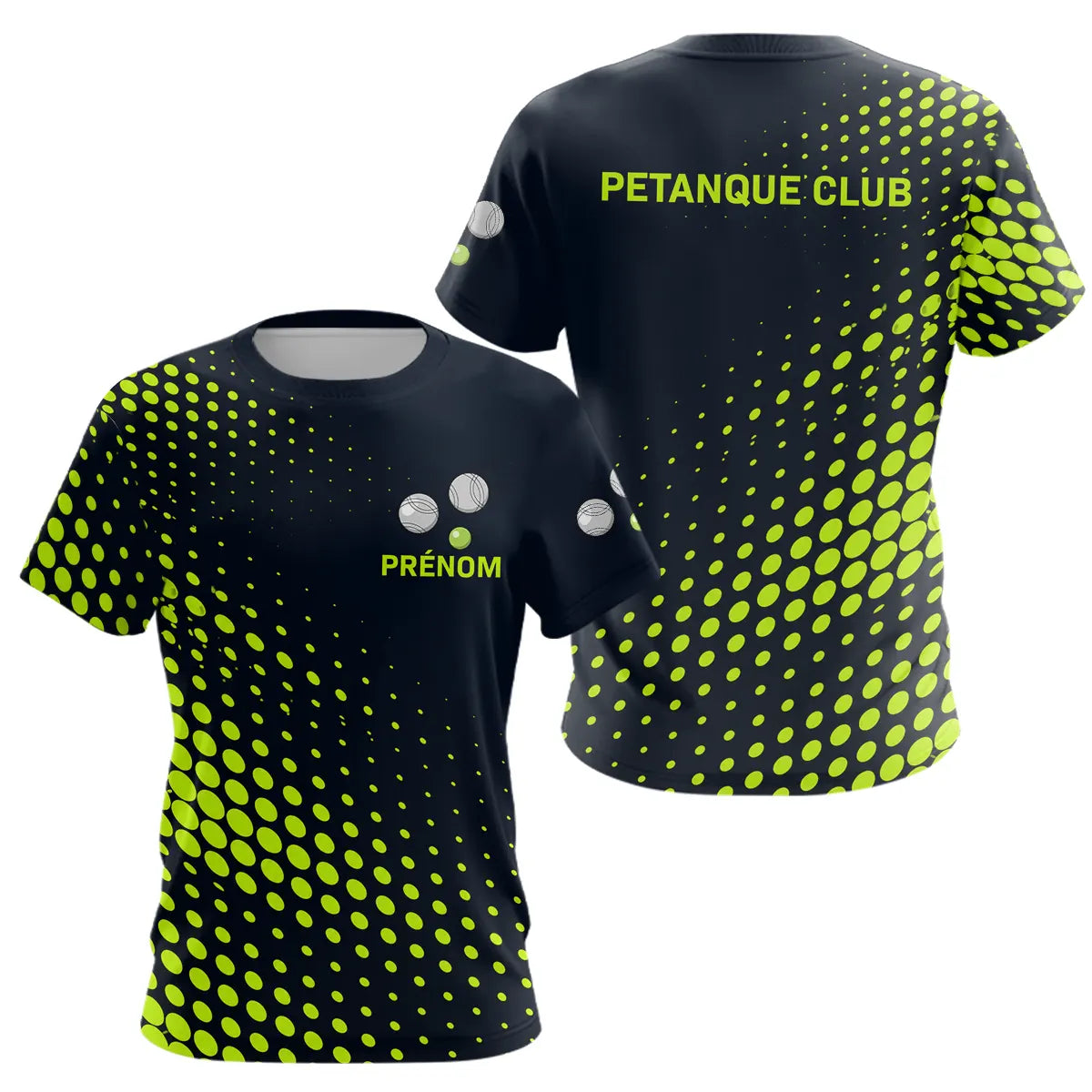 Polo Pétanque Personnalisé Homme - Noir & Vert Fluo Club - T-Shirt Femme