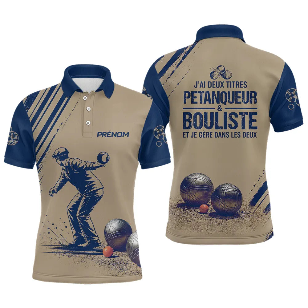 Polo Pétanque Personnalisé Marine et Sable - Cadeau Bouliste - Polo Homme