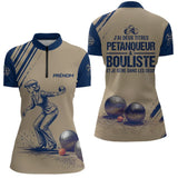 Polo Pétanque Personnalisé Marine et Sable - Cadeau Bouliste - Polo Zippé Femme